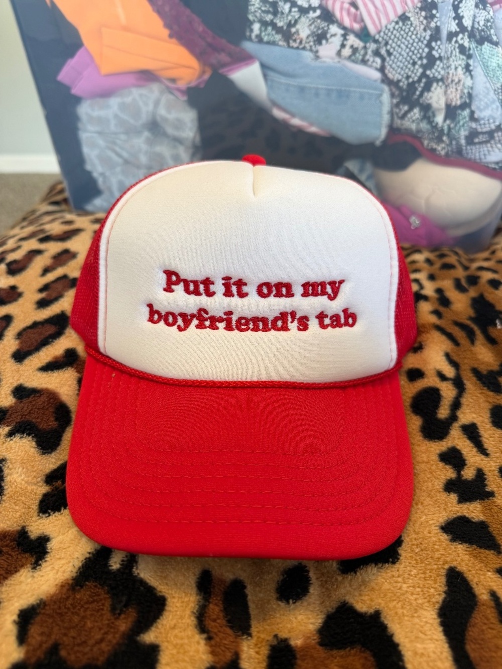 Red Trucker Hat "Put it on my boyfriends tab"
